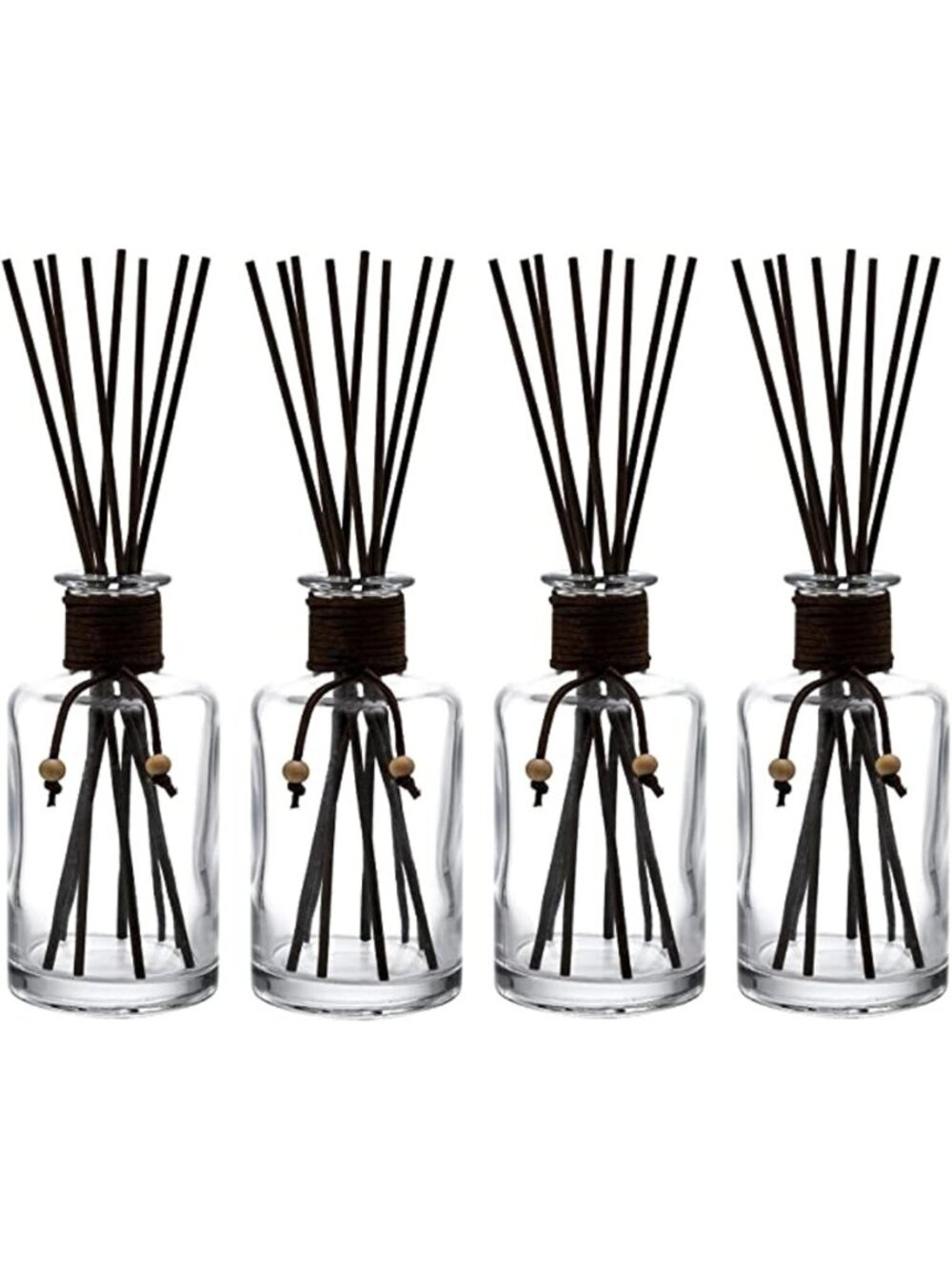 Set of 4 Glass Diffuser Bottles with 32 Reed Sticks - Aromatherapy & Home